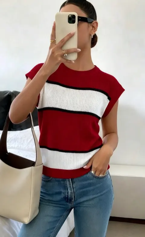 Blusa Tejida · Rojo/Blanco