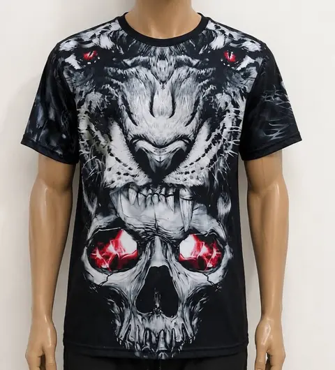 Camiseta T-shirt con diseño de tigre y cráneo · negro
