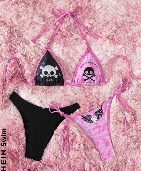 Traje de baño Romwe · Rosa con negro